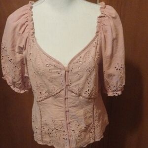 Women's Pink Eyelet Top